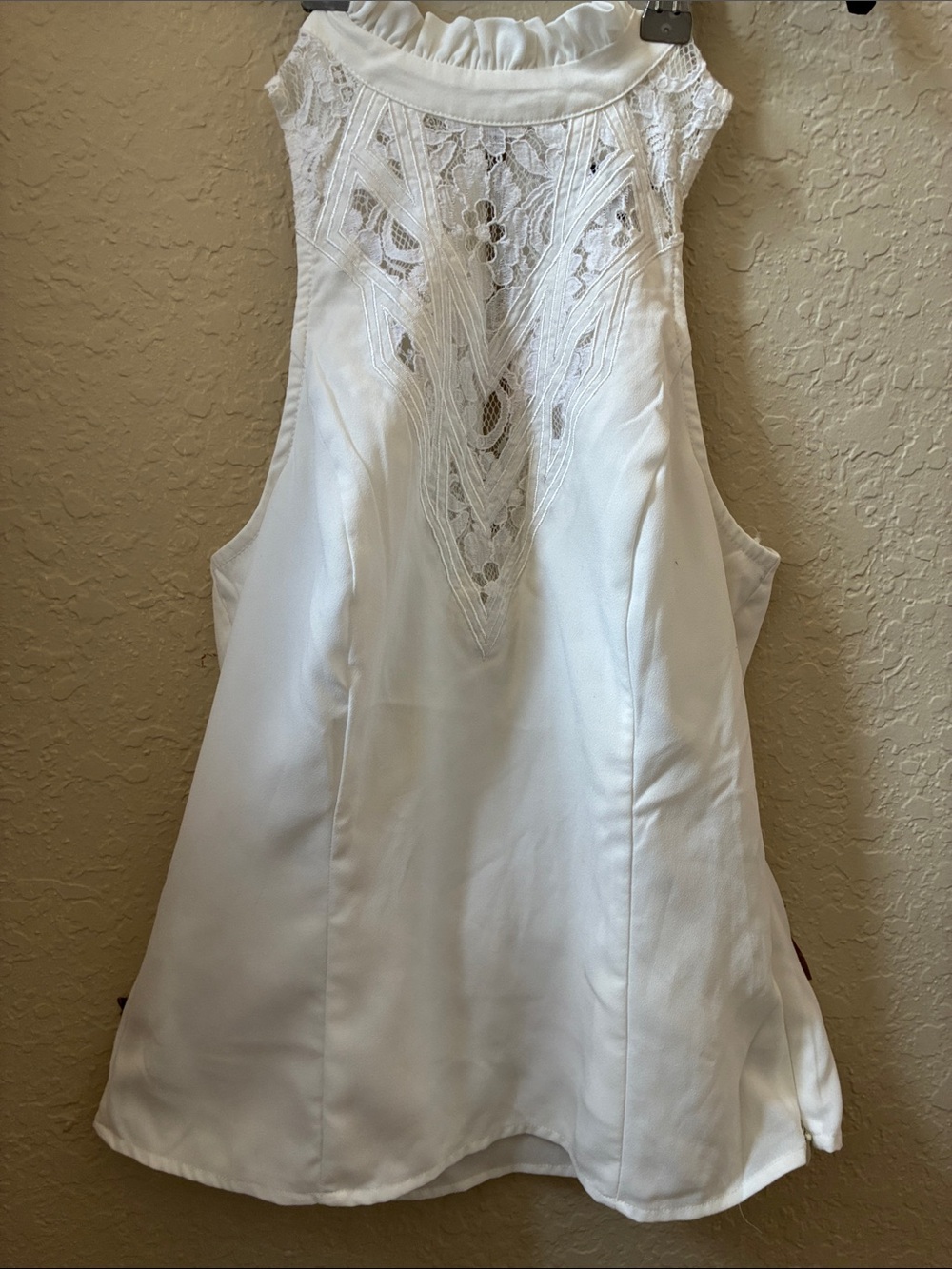 XOXO Women’s White Crochet Yoke Sleeveless Dress